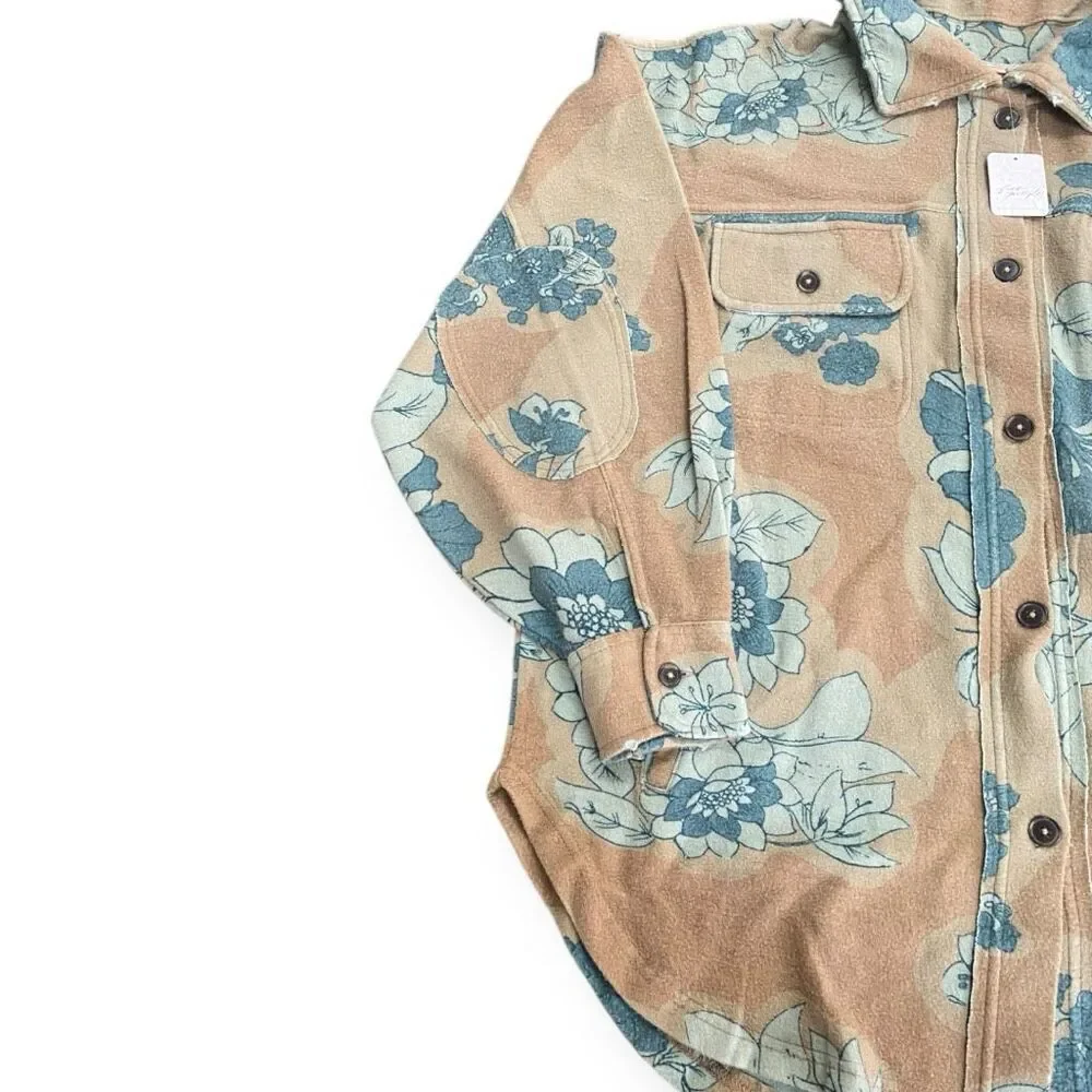 Free People Printed Ruby Jacket Shacket Tan Combo Womens size Large $178 MSRP - Picture 3 of 12